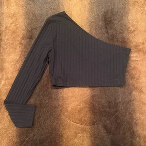 Shein black one shoulder ribbed crop top